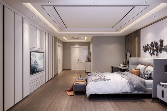 Modern Black White Lines Full Height Wardrobe With Integrated TV And Superior Storage