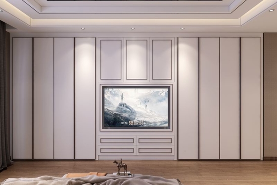 Modern Black White Lines Full Height Wardrobe With Integrated TV And Superior Storage