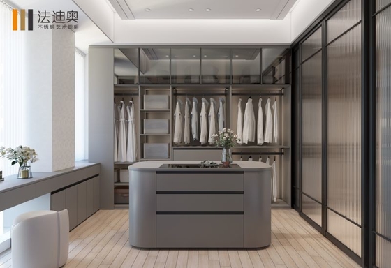 Contemporary Practical Meridian Gray Custom Walk In Closet With Floating Vanity