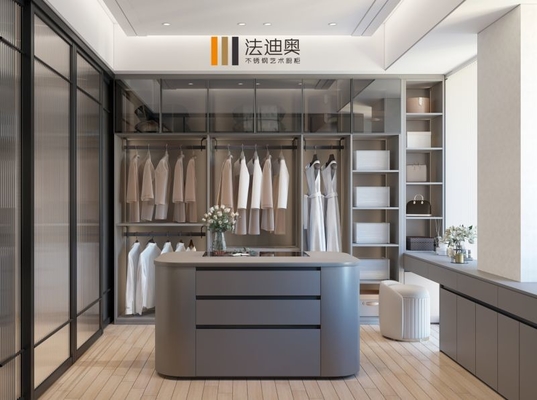 Contemporary Practical Meridian Gray Custom Walk In Closet With Floating Vanity