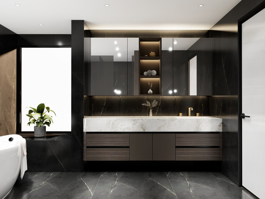 Elegant Gold-Accented SS Bathroom Cabinet Handle Free Bathroom Sink Cabinets