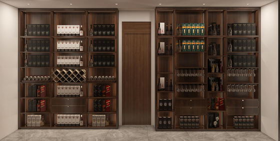 New Chinese Style Functional  Basement Storage System With Glass Wine Cellar