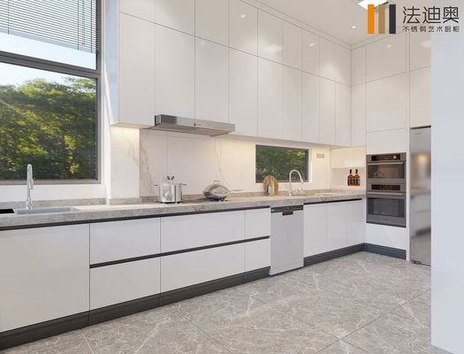 Premium Stainless Steel U-Shaped Kitchen Cabinet With Extra-High Wall Cabinets