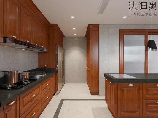 New Chinese Style Wood Grain Kitchen Cabinet With Floor-Standing Island