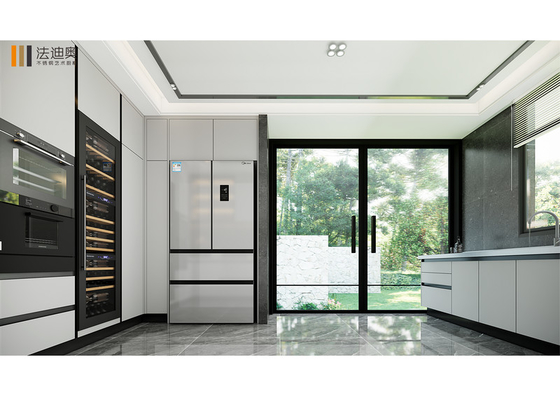 Elegant And Modern U-Shaped Stainless Stee Kitchen Cabinet with Integrated Wine Cooler