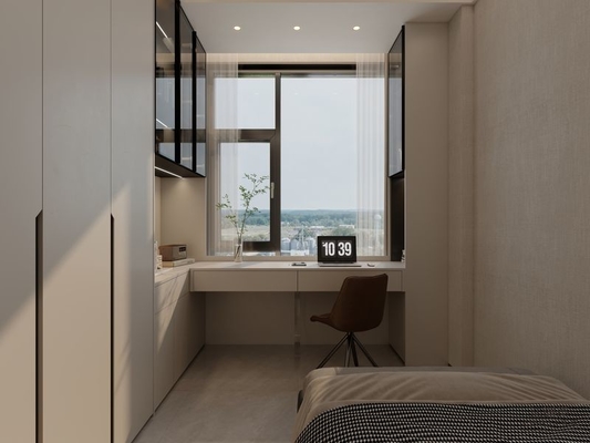 Stainless Steel Bedroom Wardrobe Cabinet  With Built-In Desk Extension