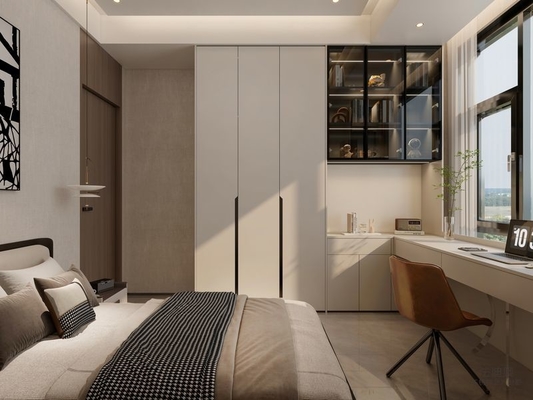 Stainless Steel Bedroom Wardrobe Cabinet  With Built-In Desk Extension
