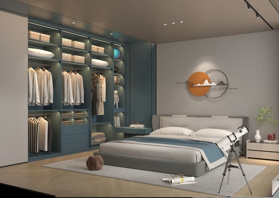New Chinese Style Blue Grey Stainless Steel Wardrobe With Multiple Storage Solution
