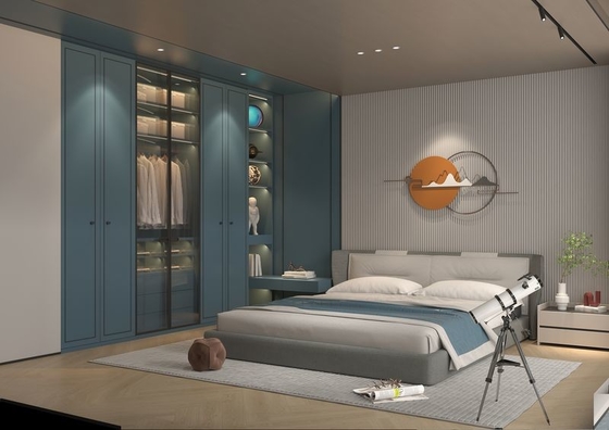 New Chinese Style Blue Grey Stainless Steel Wardrobe With Multiple Storage Solution