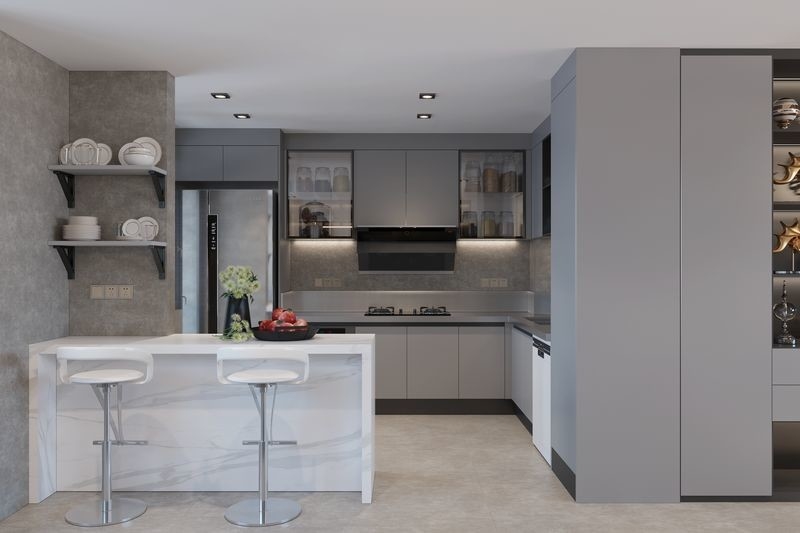 Sleek And Functional Kitchen Cabinet With Fadior Starry Grey Finish