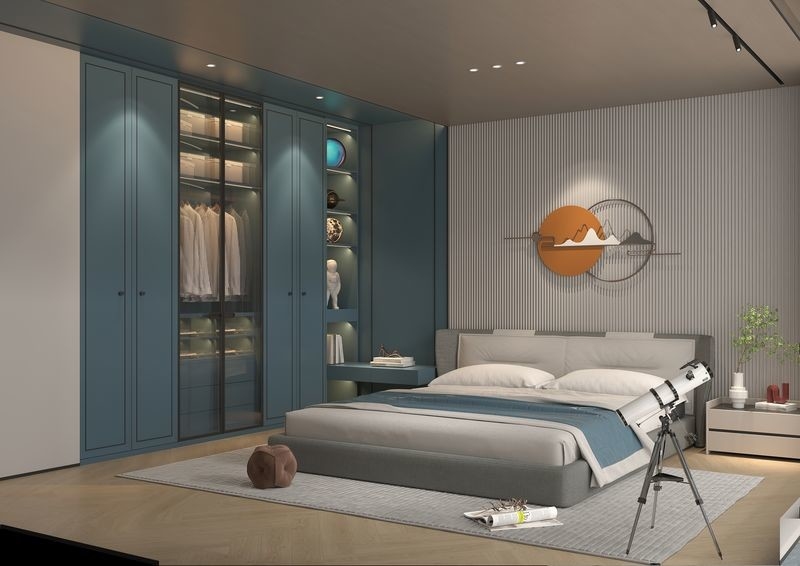 New Chinese Style Blue Grey Stainless Steel Wardrobe With Multiple Storage Solution