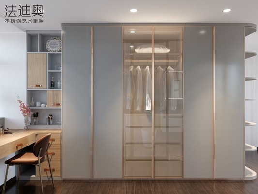 Tamaño a medida Gris Azul Muebles de armario de dormitorio moderno con acentos dorados