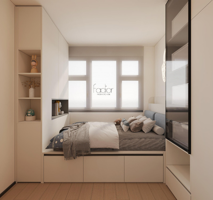 OEM Beige Tatami Cama de almacenamiento con borde curvo Armario de esquina de acero inoxidable