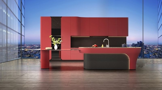 Cuarto de cocina de acero inoxidable rojo con escritorio de SS sólido